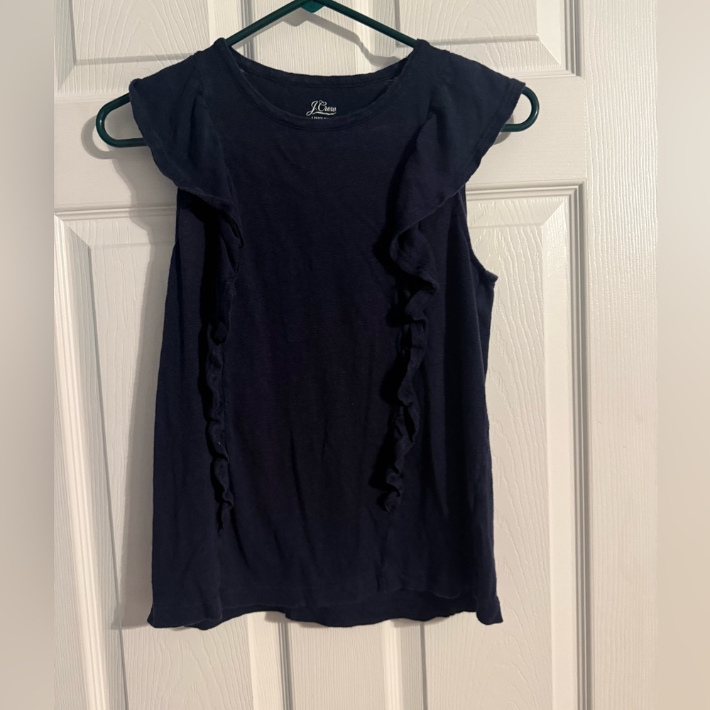 J. Crew Navy Ruffle Sleeveless Tank Top